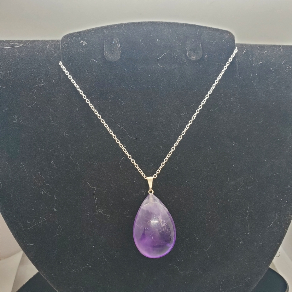 Natural Amethyst Necklace 24" 925 Silver